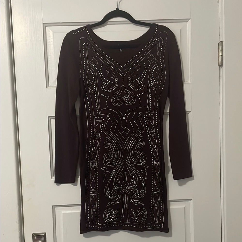 NWOT Say What Elegant Plum Rhinestone Dress
